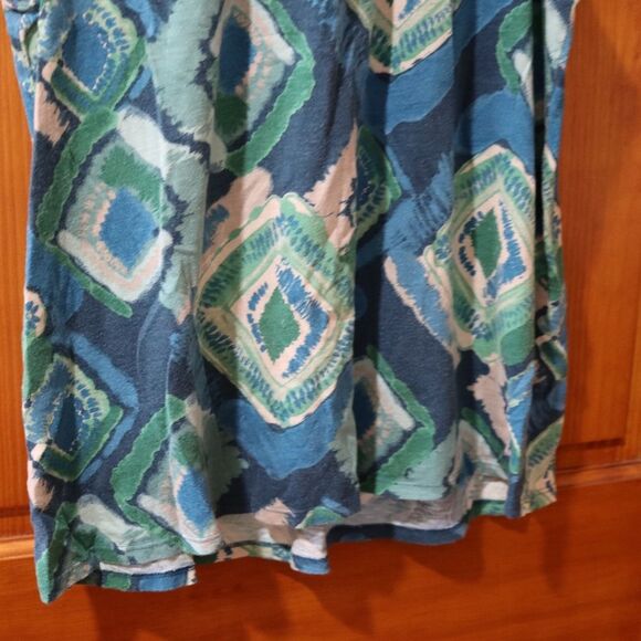 Sonoma Blue Ikat Print Wooden Beaded Neckline Tank Top Petite Large - Picture 9 of 10